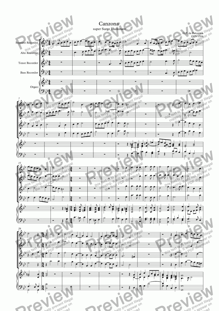 page one of Canzona sopra Surge Illuminare (Palestrina)
