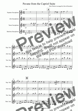 page one of Pavane from the Capriol Suite for Saxophone Quartet