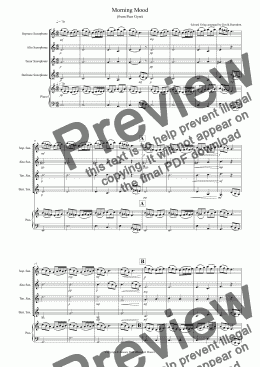 page one of Morning Mood (from Peer Gynt) for Saxophone Quartet