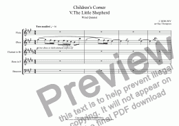 page one of Debussy: Children’s Corner V. The Little Shepherd arr.wind quintet
