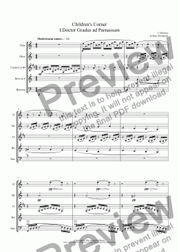 page one of Debussy: Children’s Corner I.Doctor Gradus ad Parnassum arr.wind quintet