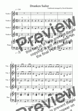 page one of Drunken Sailor for Violin Quartet