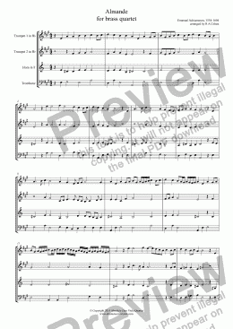 page one of Adriaenssen - ALMANDE - for brass quartet
