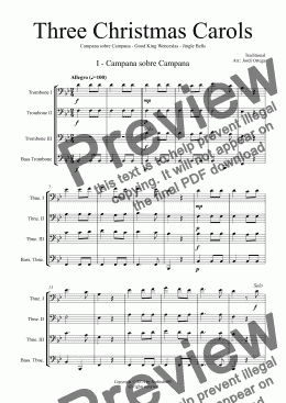 page one of Three Christmas Carols - Trombone Quartet