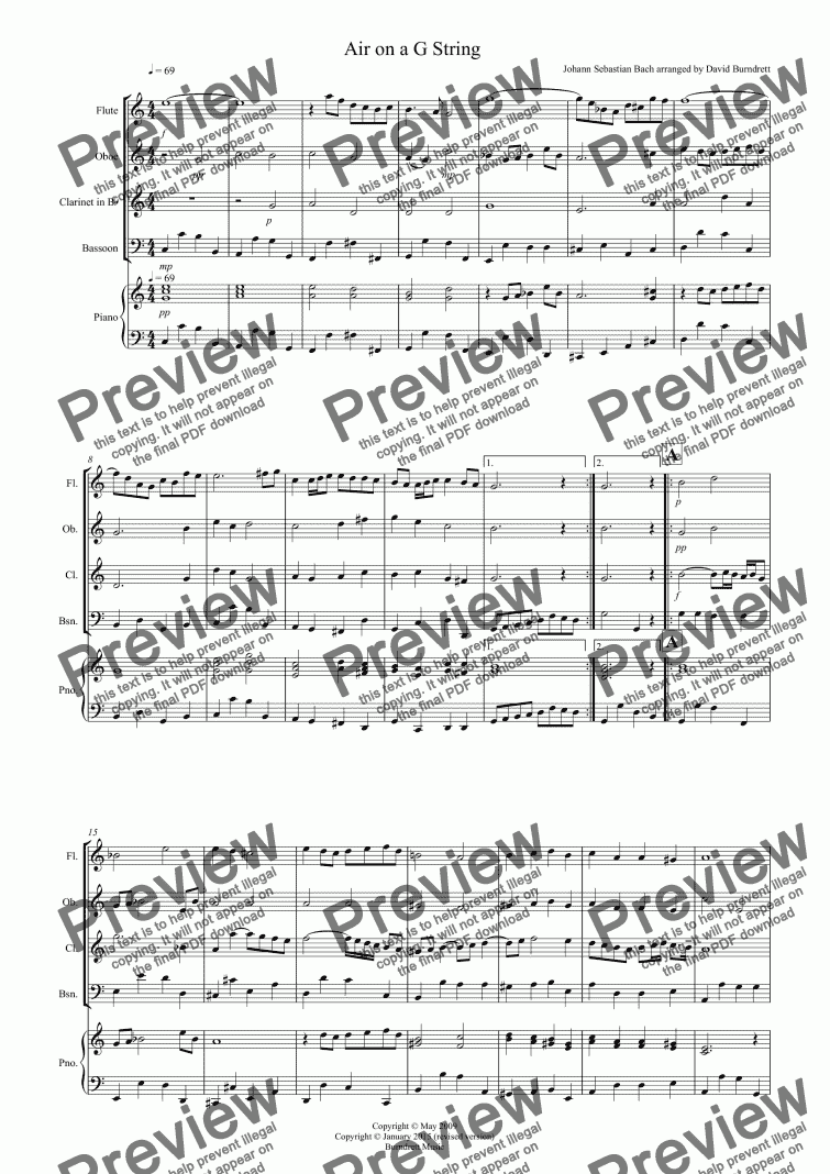 page one of Air on a G String for Wind Quartet