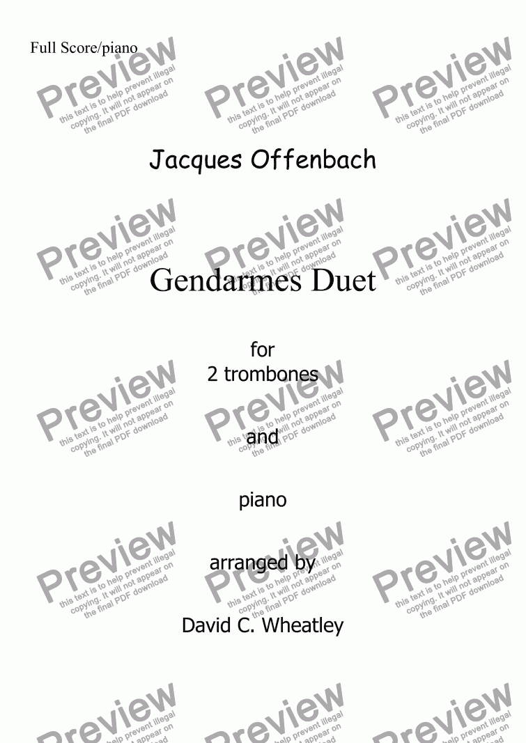 page one of Offenbach - Gendarmes Duet for 2 trombones with piano accompaniment