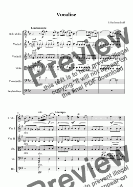 page one of Rachmaninoff Vocalise for Violin and String Orchestra