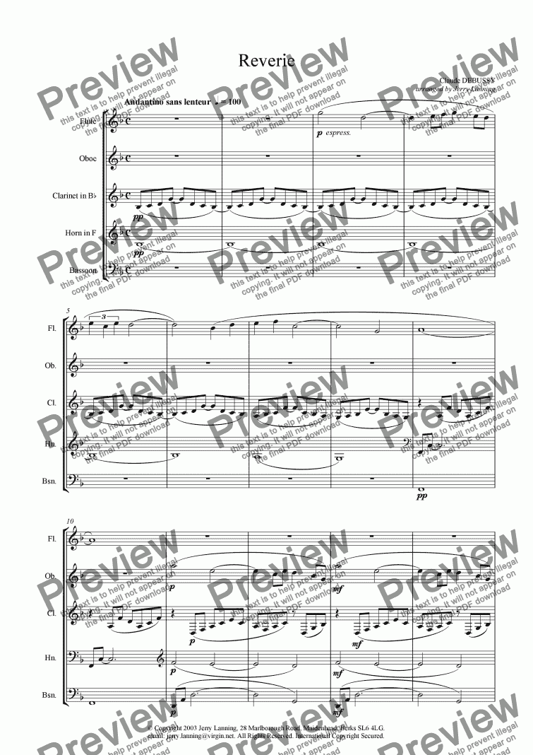page one of Reverie - Debussy (wind quintet)