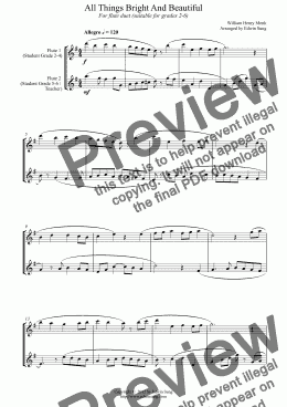 page one of All Things Bright And Beautiful (for flute duet, suitable for grades 1-5) (151FLDU01)