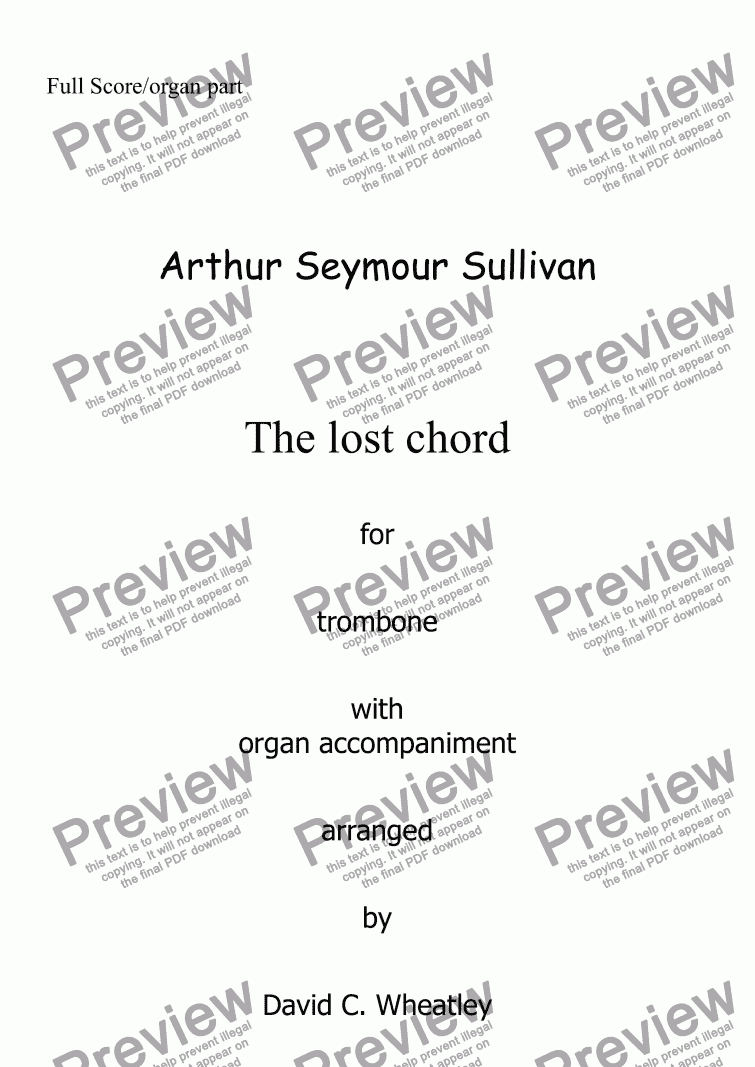 page one of Sullivan - The Lost Chord for trombone with organ accompaniment