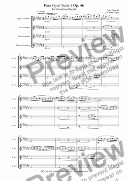 page one of Peer Gynt Suite I op.46 Arranged for Sax Quartet