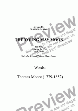 page one of PART-SONG - 'THE YOUNG MAY MOON' - THOMAS MOORE (1779-1852) No.3 arr. for SSA a cappella