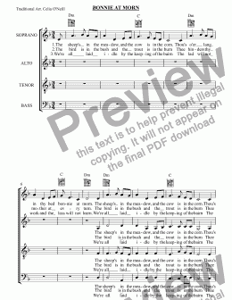 page one of BONNIE AT MORN-Choir and Guitar