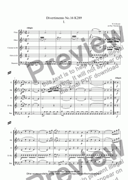 page one of Mozart: Divertimento No.16 K289 in Eb Mvt.I arr.wind quintet
