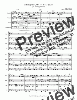 page one of Albéniz - “Sevilla” from Suite Española (for String Quartet)