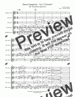 page one of Granados - Danza Espagnola -  No.2 "Oriental" (for Saxophone Quartet SATB or AATB)