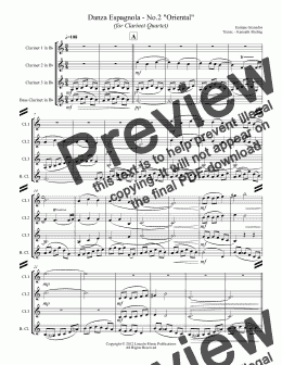 page one of Granados - Danza Espagnola - No.2 "Oriental" (for Clarinet Quartet)
