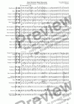 page one of God Defend New Zealand (National Anthem) - CONCERT BAND