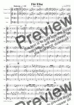 page one of For Elise - Ludwig van Beethoven - Brass Quartet
