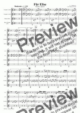 page one of For Elise - Ludwig van Beethoven - Clarinet Quartet