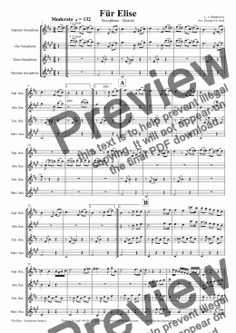 page one of For Elise - Ludwig van Beethoven - Saxophone Quartet