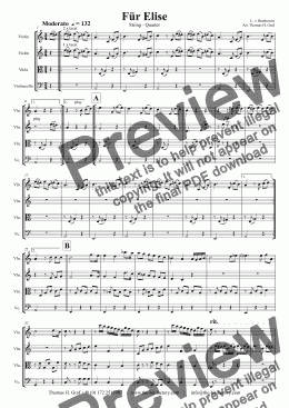 page one of For Elise - Ludwig van Beethoven - String Quartet
