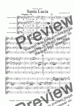 page one of Santa Lucia - Italian Folk Song - Here in the twighlight - Saxophone Quartet