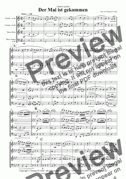page one of Der Mai ist gekommen - German Folk Song - Clarinet Quartet