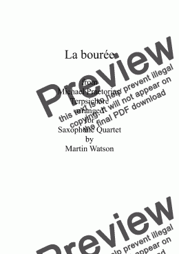 page one of La bourée from Terpsichore for Saxophone Quartet.
