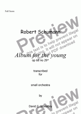 page one of Schumann Album for the young op 68 no 29 'Stranger' for small orchestra