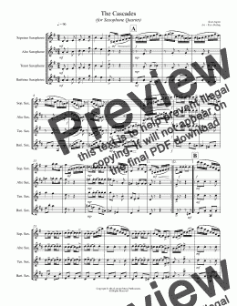 page one of Joplin - The Cascades (for Saxophone Quartet SATB)