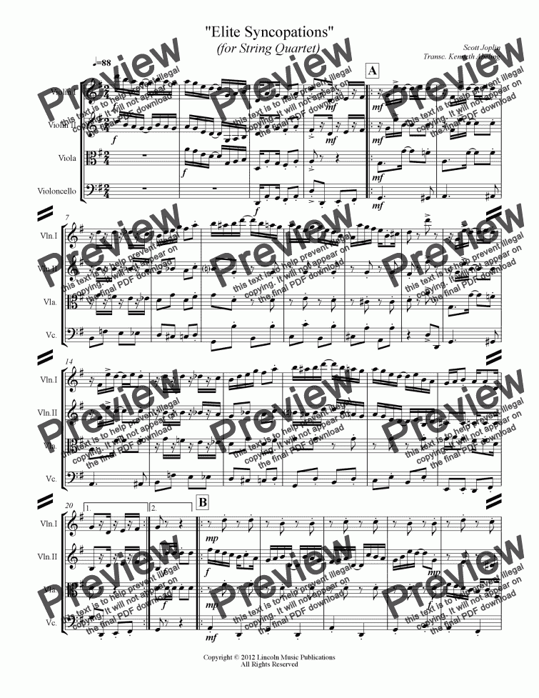 page one of Joplin - Elite Syncopations (for String Quartet)