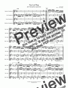 page one of Joplin - Fig Leaf Rag (for Saxophone Quartet SATB)