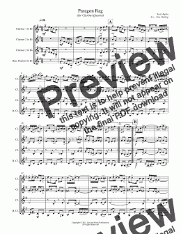 page one of Joplin - Paragon Rag (for Clarinet Quartet)