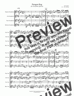 page one of Joplin - Paragon Rag (for Saxophone Quartet SATB)