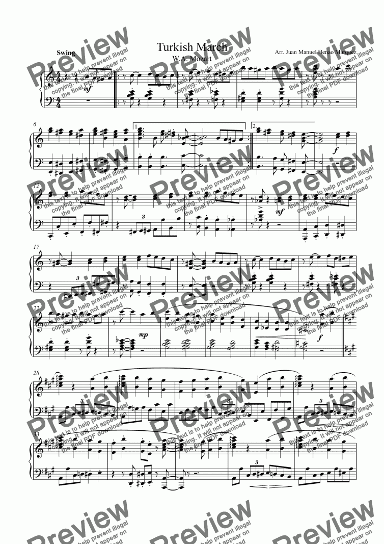 page one of Turkish March - Jazz Version