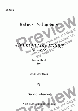 page one of Schumann Album for the young op 68 no 6 ’The poor orphan’ for small orchestra