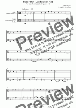 page one of Danny Boy (Londonderry Air) (for viola duet, suitable for grades 2-5) (152VADU01)