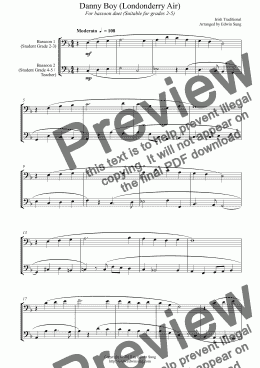 page one of Danny Boy (Londonderry Air) (for bassoon duet, suitable for grades 2-5) (152BNDU03)
