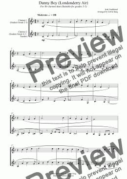 page one of Danny Boy (Londonderry Air) (for Eb-clarinet duet, suitable for grades 2-5) (152ECDU01)