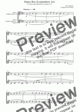 page one of Danny Boy (Londonderry Air) (for oboe duet, suitable for grades 2-5) (152OBDU01)
