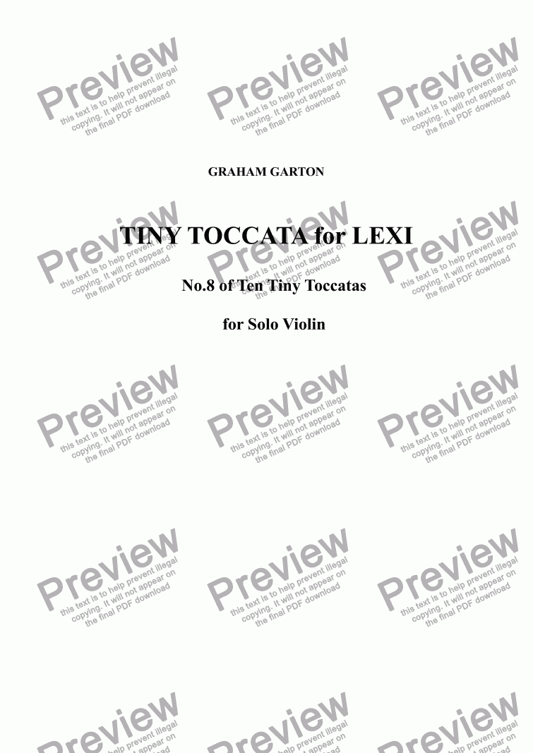page one of VIOLIN MUSIC - TINY TOCCATA for LEXI No.8 of Ten Tiny Toccatas (transcribed from Piano Tiny Toccata No.8 for RACHEL