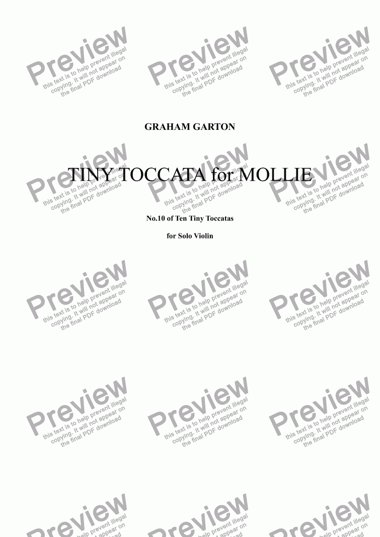 page one of VIOLIN MUSIC - TINY TOCCATA for MOLLIE No.10 of Ten Tiny Toccatas (transcribed from Piano Tiny Toccata No.10 for RUPERT