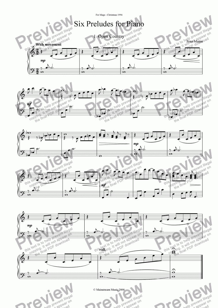 page one of Six Preludes for Piano