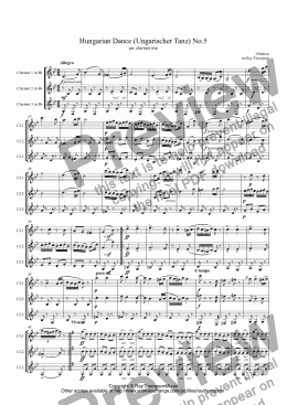 page one of Brahms: Hungarian Dance (Ungarischer Tanz) No.5 arr. clarinet trio