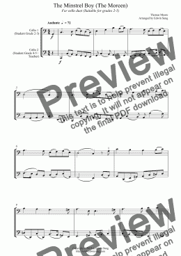 page one of The Minstrel Boy (The Moreen) (for cello duet, suitable for grades 2-5) (152CODU03)