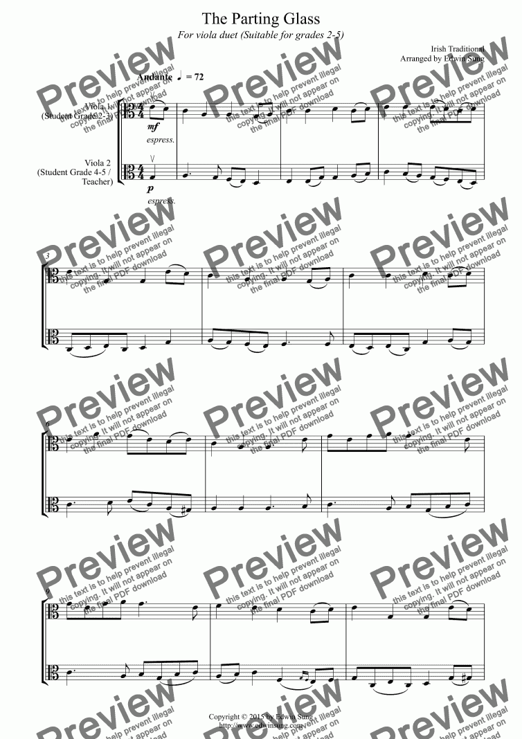 page one of The Parting Glass (for viola duet, suitable for grades 2-5) (152VADU04)