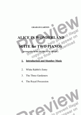 page one of PIANO MUSIC - ALICE IN WONDERLAND - SUITE for TWO PIANOS (4 Mvts) No.1  INTRODUCTION and SLUMBER MUSIC (arranged from the INCIDENTAL MUSIC)