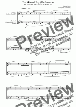 page one of The Minstrel Boy (The Moreen) (for Eb-clarinet duet, suitable for grades 2-5) (152ECDU02)