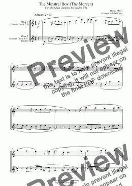 page one of The Minstrel Boy (The Moreen) (for oboe duet, suitable for grades 2-5) (152OBDU02)